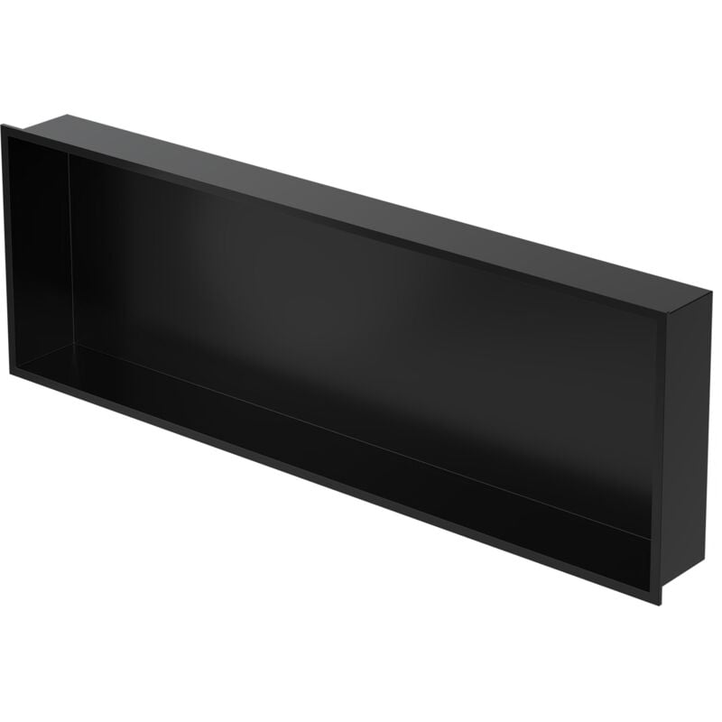 Niche de Douche Encastrée Murale, 90x30x10 cm, en Acier Inoxydable, Noir, Étanche, Étagère avec Cadre Salle de Bain, Encastrable, Seule Couche,