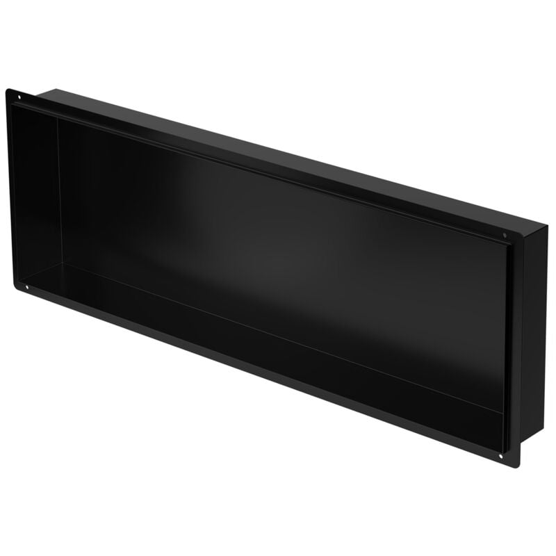 Niche de Douche Encastrée Murale, 90x30x10 cm, en Acier Inoxydable, Noir, sans Rebord, Étagère Encastrable Salle de Bain, Étanche, Seule Couche,