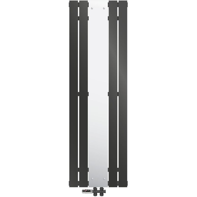 Luxebath - Radiateur de Salle de Bain avec Miroir, 1600x450 mm, Anthracite, Connexion Centrale au Bas, avec Raccordement au Sol Forme de Passage et