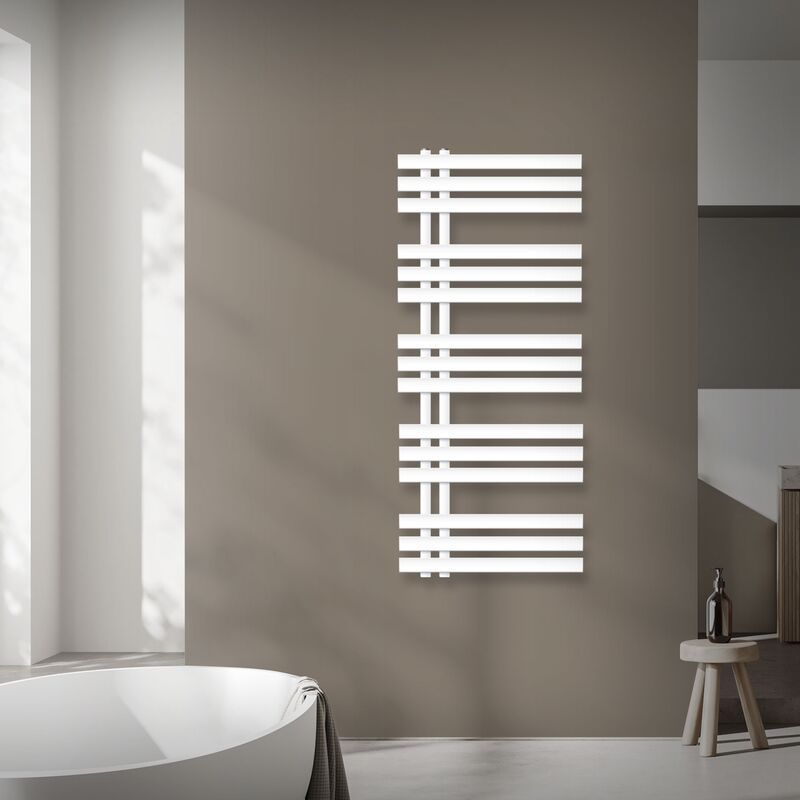 Luxebath - Radiateur de Salle de Bain Design Iron em, 500 x 1200 mm, Blanc, en Acier Revêtu par Poudre, Sèche Porte Serviettes Chauffage pour Salle
