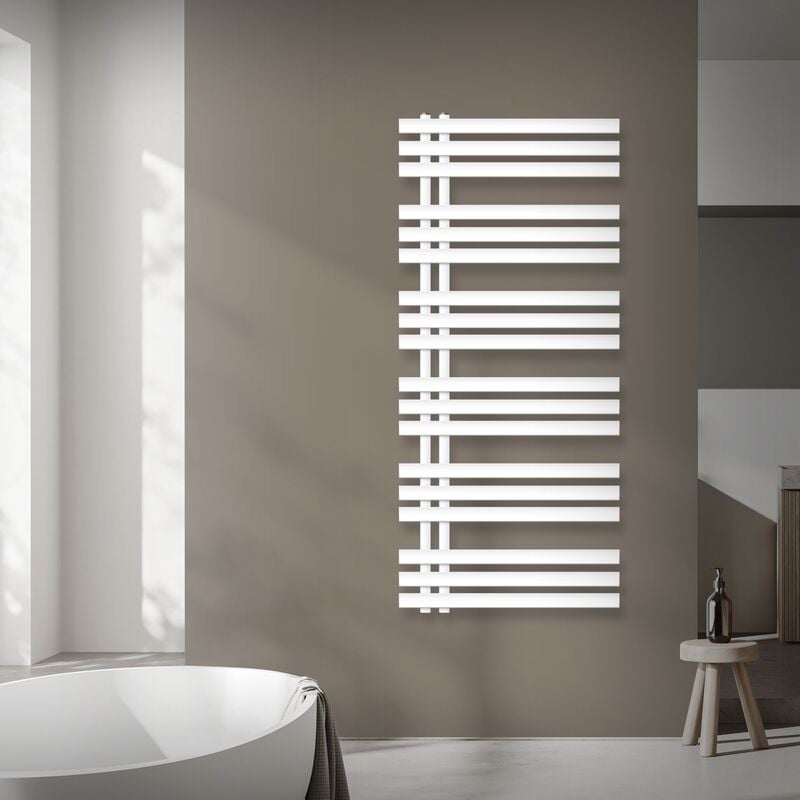 Luxebath - Radiateur de Salle de Bain Design Iron em, 600 x 1400 mm, Blanc, en Acier Revêtu par Poudre, Sèche Porte Serviettes Chauffage pour Salle