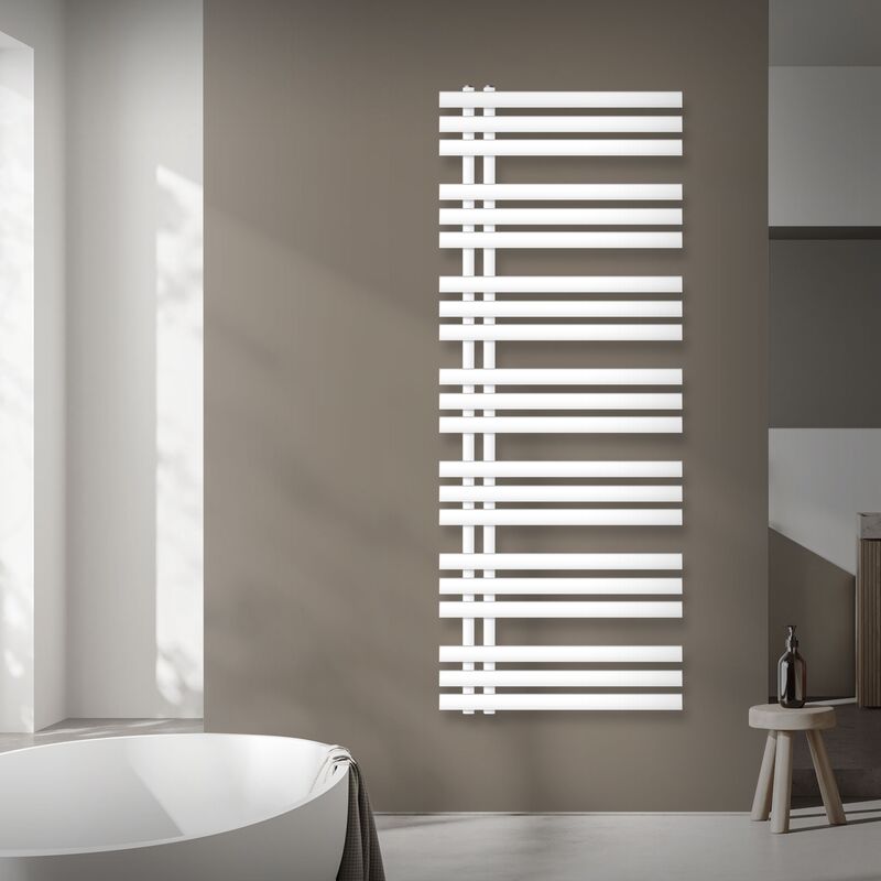 Radiateur de Salle de Bain Design Iron em, 600 x 1600 mm, Blanc, en Acier Revêtu par Poudre, Sèche Porte Serviettes Chauffage pour Salle de Séjour,