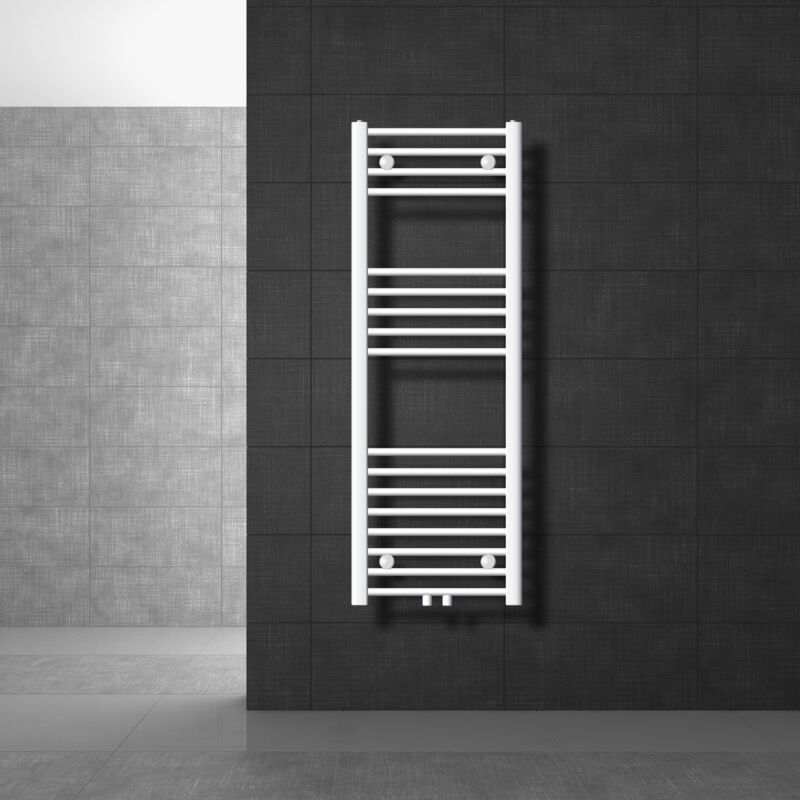 Luxebath - Radiateur de Salle de Bain Design Sahara, 400 x 1200 mm, Blanc, Forme Droit avec Connexion Central, sans Kit de Raccordement, Non