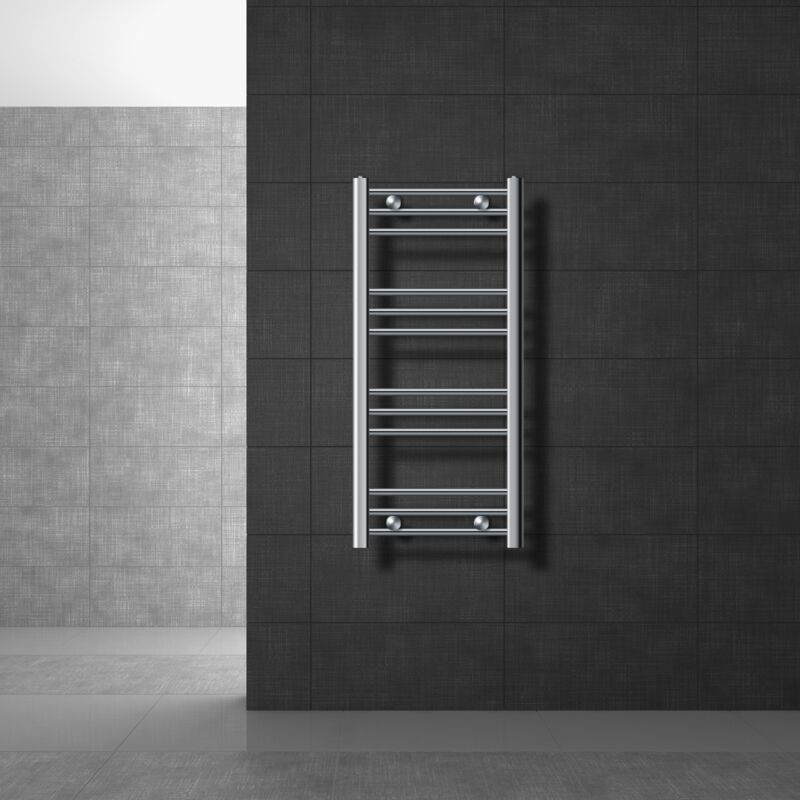 Radiateur de Salle de Bain Design Sahara, 400 x 800 mm, Chrome, Forme Droite avec Connexion Latérale, Chauffe Porte Serviettes avec Kit de Montage