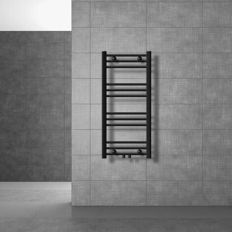 LuxeBath Radiateur de Salle de Bain Design Sahara, 400 x 800 mm, Noir Mat, Forme Droit avec Connexion Central, sans Kit de Raccordement, Non Electrique, avec Kit de Montage Mural, Sèche-Serviettes