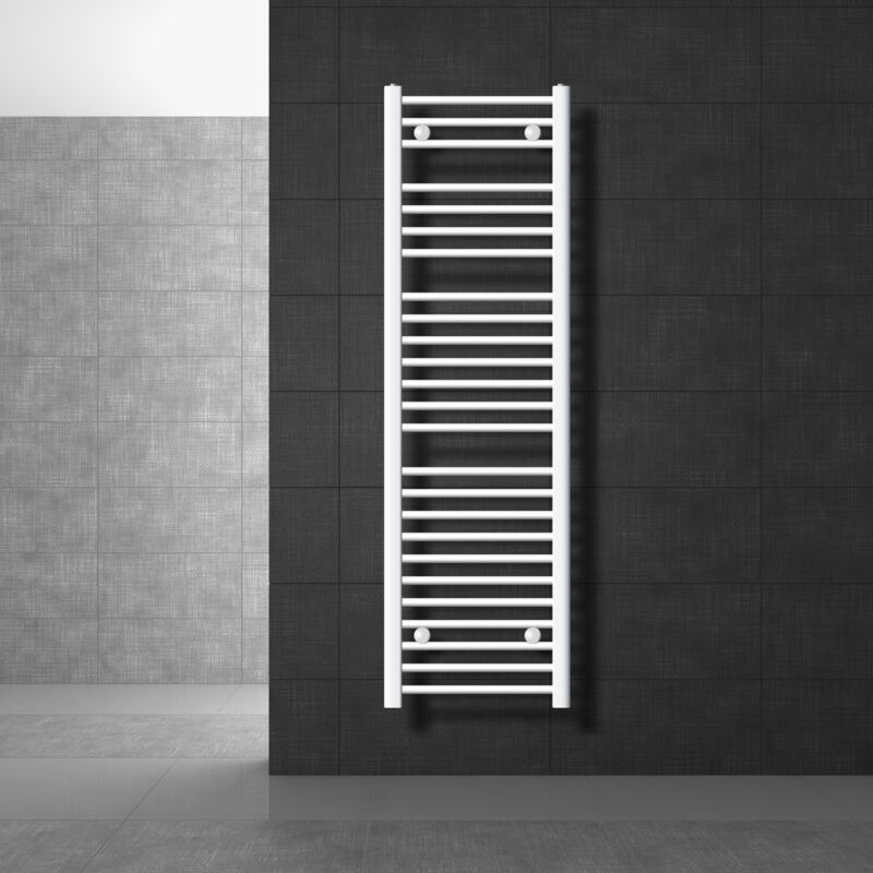 Luxebath - Radiateur de Salle de Bain Design Sahara, 400x1500 mm, Blanc, Forme Courbé avec Connexion Latérale, Chauffe Porte Serviettes avec Kit de