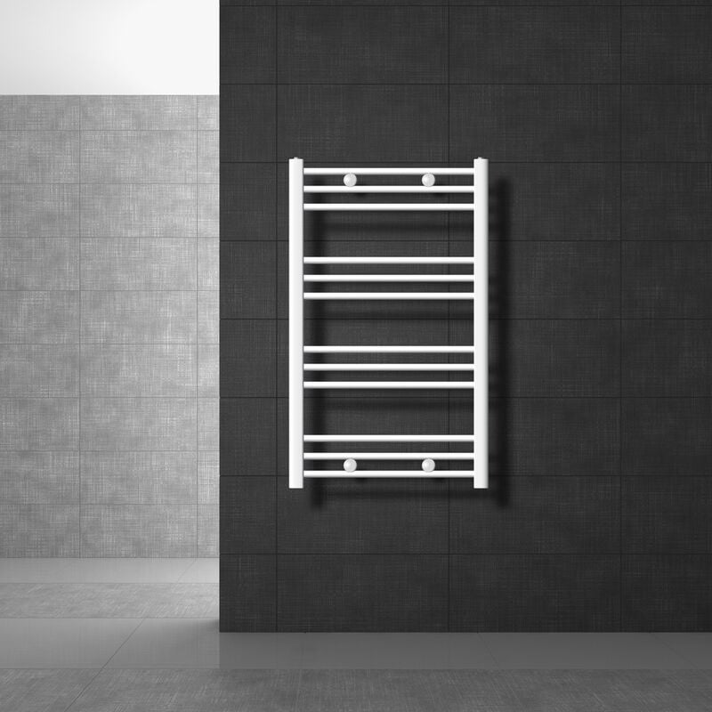 Radiateur de Salle de Bain Design Sahara, 600 x 800 mm, Blanc, Forme Droite avec Connexion Latérale, Chauffe Porte Serviettes avec Kit de Montage