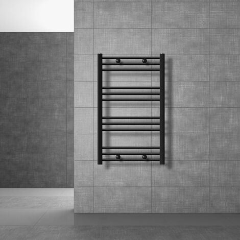 LuxeBath Radiateur de Salle de Bain Design Sahara, 600 x 800 mm, Noir Mat, Forme Droite avec Connexion Latérale, Chauffe Porte Serviettes avec Kit de Montage Mural, pour le Fonctionnement Électrique