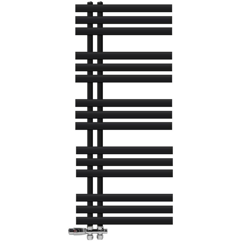 LuxeBath Radiateur de Salle de Bain Iron EM 500x1200 mm Noir Mat Raccord Latéral au Bas avec Garniture de Raccordement Forme Passage au Sol et