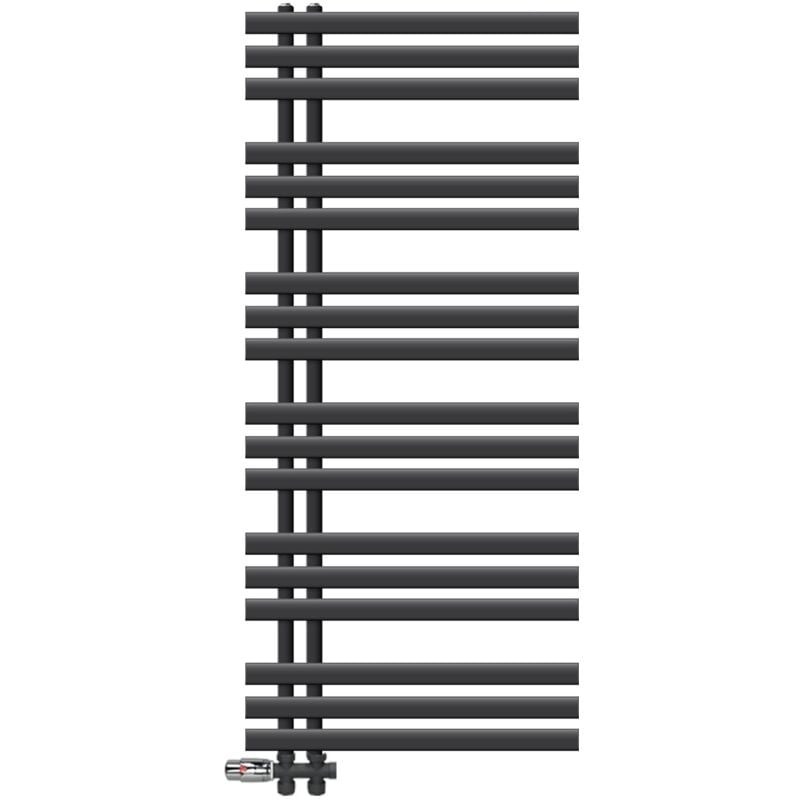 Luxebath - Radiateur de Salle de Bain Iron em 600x1400 mm Anthracite Raccord Central au Bas avec Garniture de Raccordement Forme Passage au Sol et