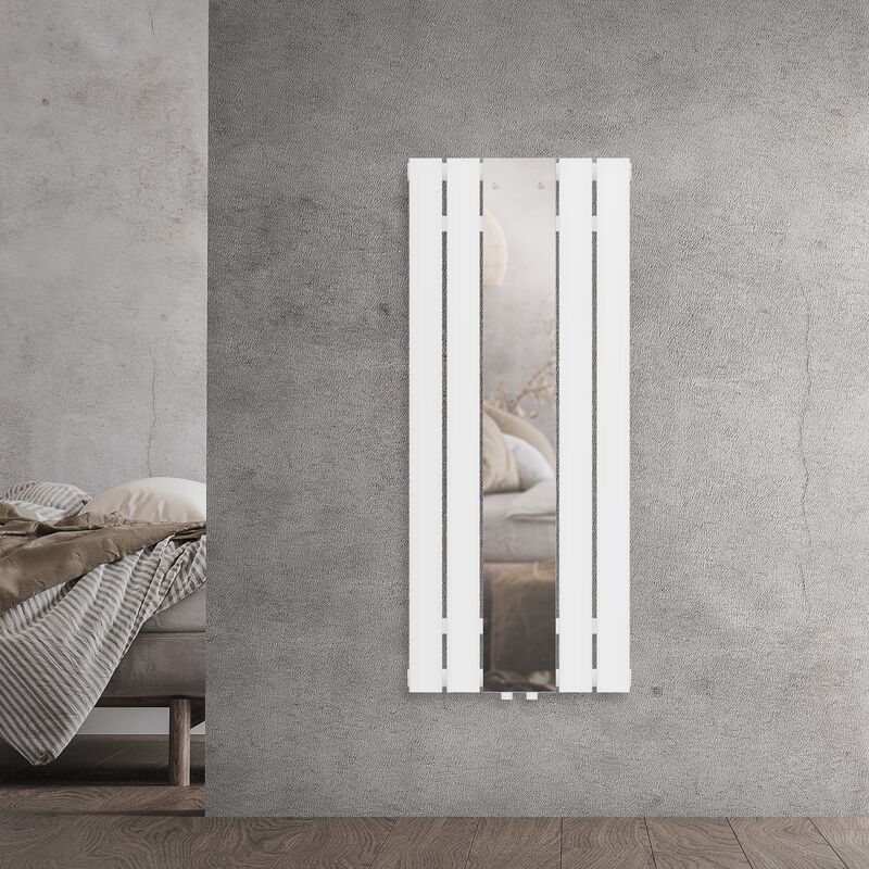 Luxebath - Radiateur de Salle de Bain Plat avec Miroir, 1200 x 450 mm, en Acier Blanc, Raccordement Central Chauffage, Radiateur Design Panneau