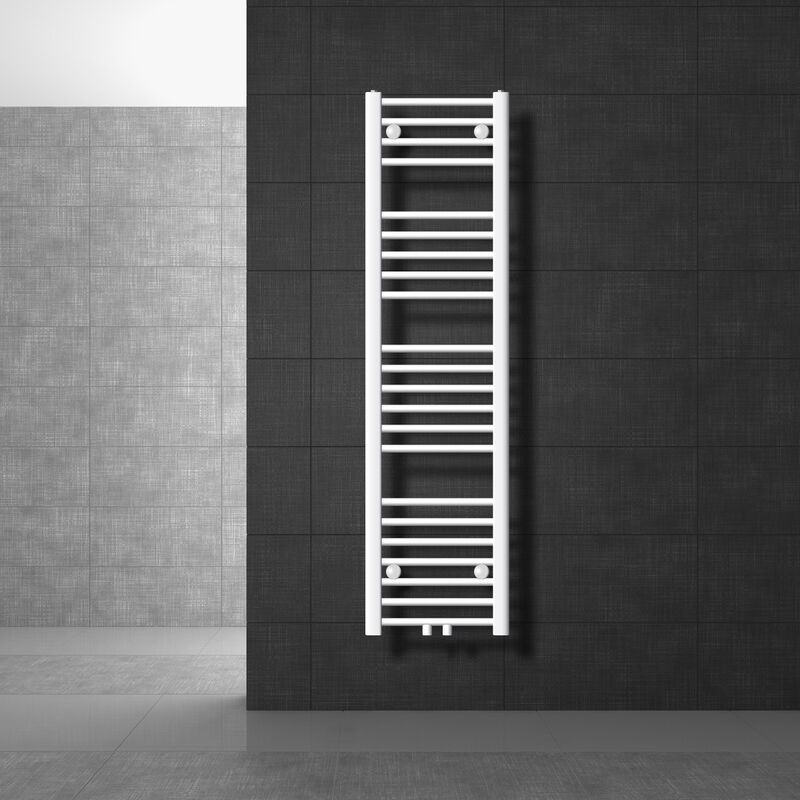 Luxebath - Radiateur de Salle de Bain Design Sahara, 300 x 1400 mm, Blanc, Forme Droit avec Connexion Central, sans Kit de Raccordement, Non