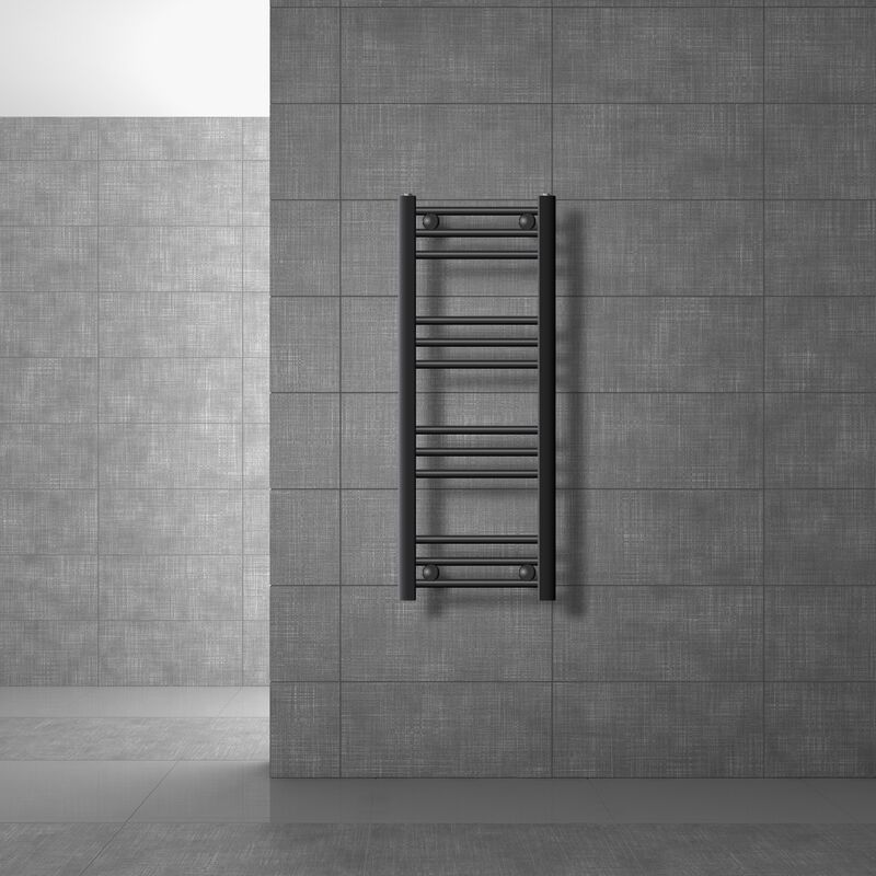 Radiateur de Salle de Bain Design Sahara, 300x800 mm, Anthracite, Forme Droite avec Connexion Latérale, Chauffe Porte Serviettes avec Kit de Montage