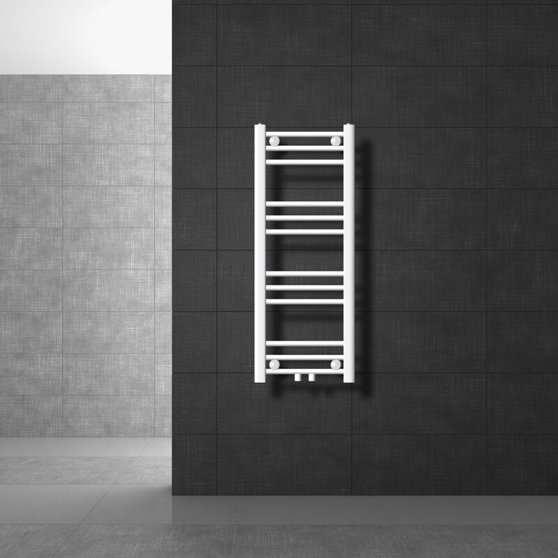Radiateur de Salle de Bain Design Sahara, 300 x 800 mm, Blanc, Forme Droit avec Connexion Central, sans Kit de Raccordement, Non Electrique, avec Kit