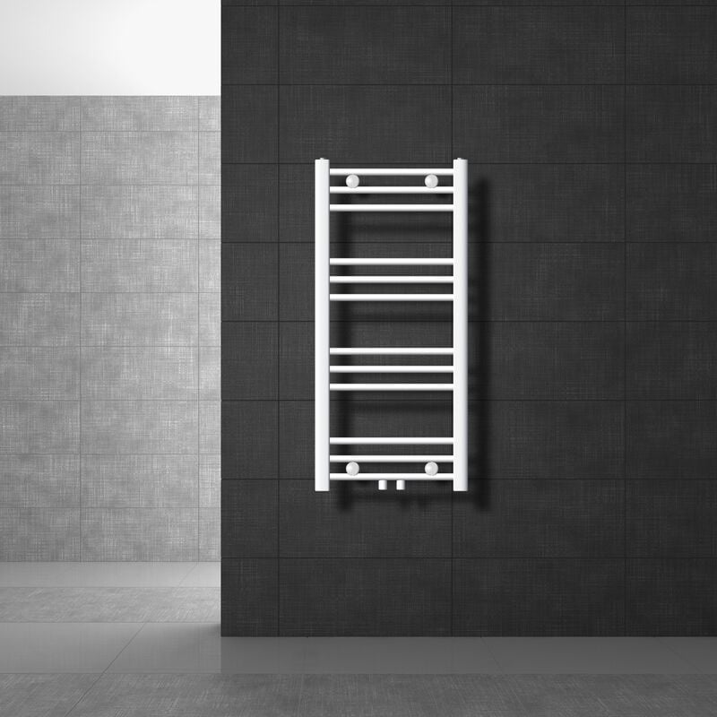 Luxebath - Radiateur de Salle de Bain Design Sahara, 400 x 800 mm, Blanc, Forme Droit avec Connexion Central, sans Kit de Raccordement, Non
