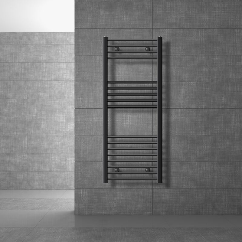 Luxebath - Radiateur de Salle de Bain Design Sahara, 500x1200 mm, Anthracite, Forme Courbé avec Connexion Latérale, Chauffe Porte Serviettes avec Kit