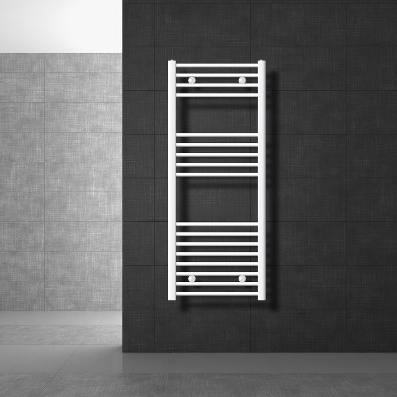 Luxebath - Radiateur de Salle de Bain Design Sahara, 500 x 1200 mm, Blanc, Forme Droite avec Connexion Latérale, Chauffe Porte Serviettes avec Kit de