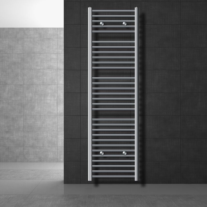Radiateur de Salle de Bain Design Sahara, 500 x 1800 mm, Chrome, Forme Courbé avec Connexion Latérale, Chauffe Porte Serviettes avec Kit de Montage