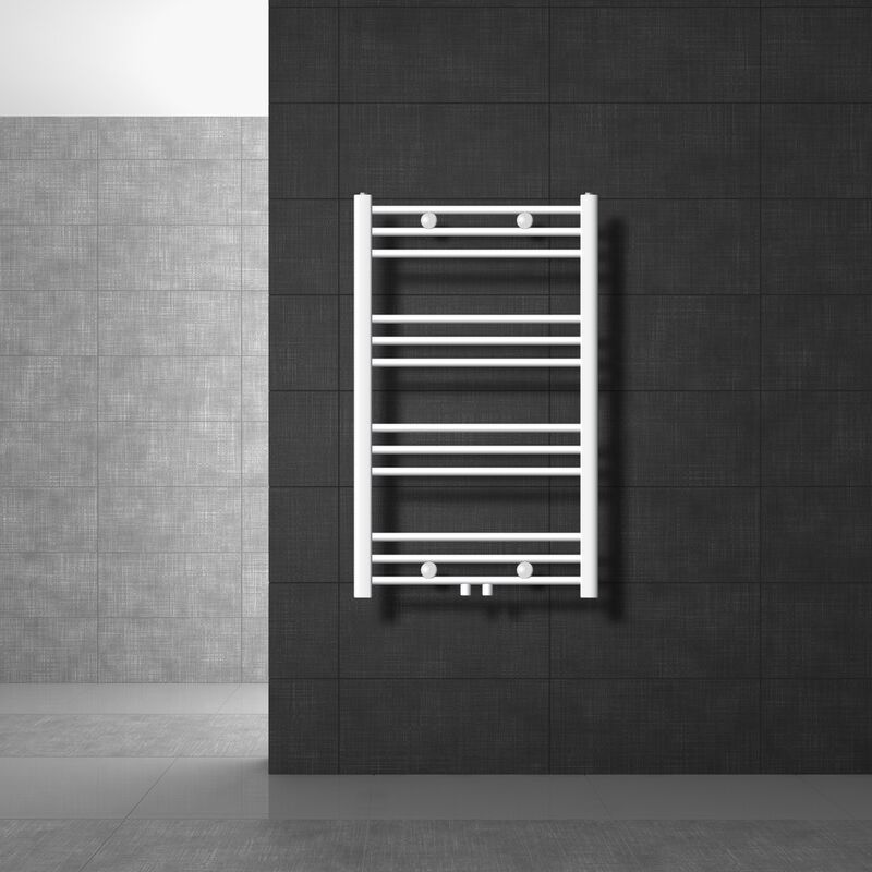 Radiateur de Salle de Bain Design Sahara, 600 x 800 mm, Blanc, Forme Droit avec Connexion Central, sans Kit de Raccordement, Non Electrique, avec Kit