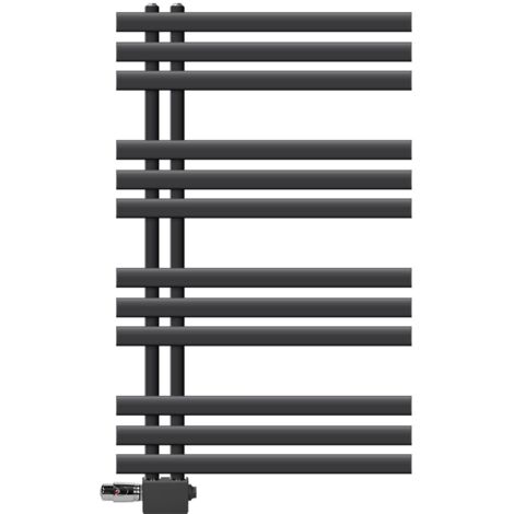 LuxeBath Radiateur Design Iron EM 600x1000 mm Anthracite Raccord Central au Bas avec Garniture de Raccordement Universel Forme d'Angle et de Passage + Thermostat, Sèche-Serviettes avec Kit de Montage