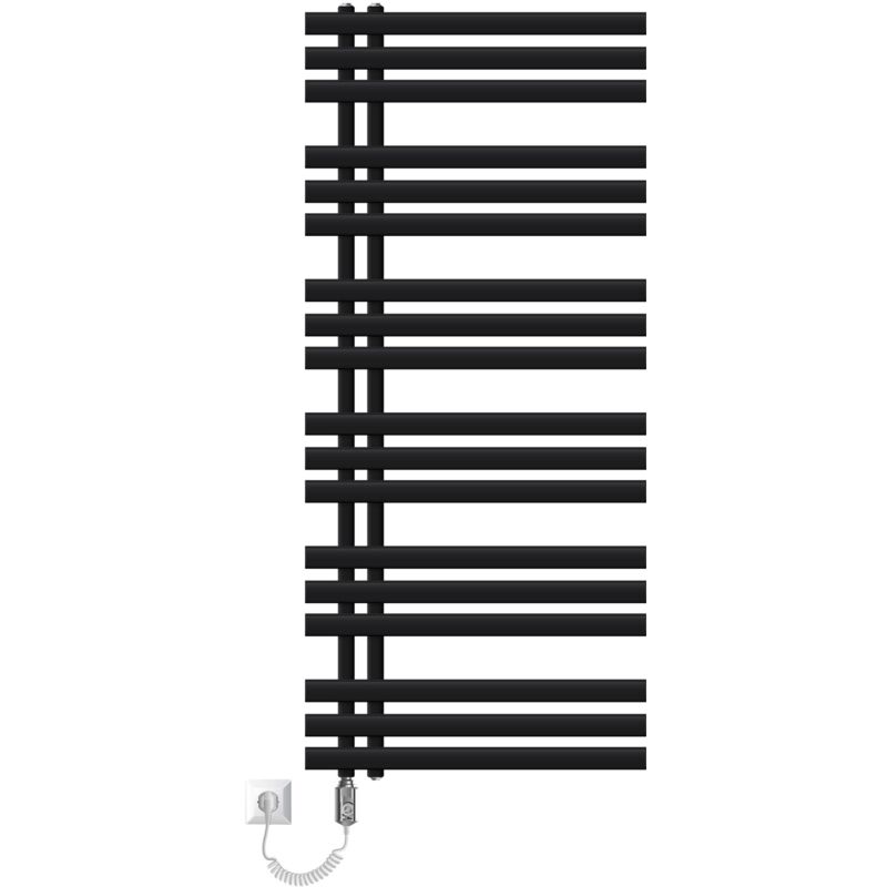 LuxeBath Radiateur Design Iron EM, 600x1400 mm, Noir Mat, Résistance Électrique Chrome 1200W avec Thermostat Simple Affichage Numérique,