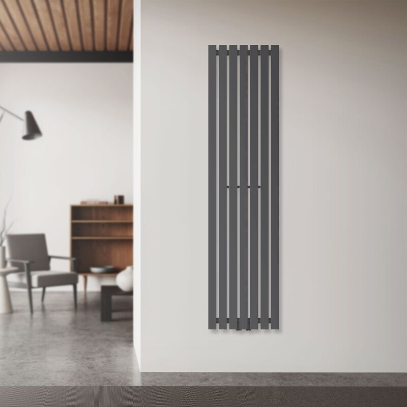 Luxebath - Radiateur à Panneaux Design Stella, 1400 x 370 mm, Anthracite, avec Connexion Central, Plat, Vertical, Monocouche, Radiateur de Salle de