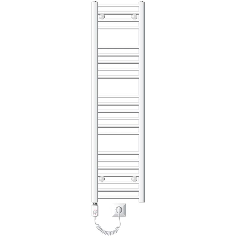 LuxeBath Radiateur Électrique de Salle de Bain Sahara 300x1400 mm Blanc Raccord Latéral Droit Elément Chauffant 900W + Thermostat Affichage Digital