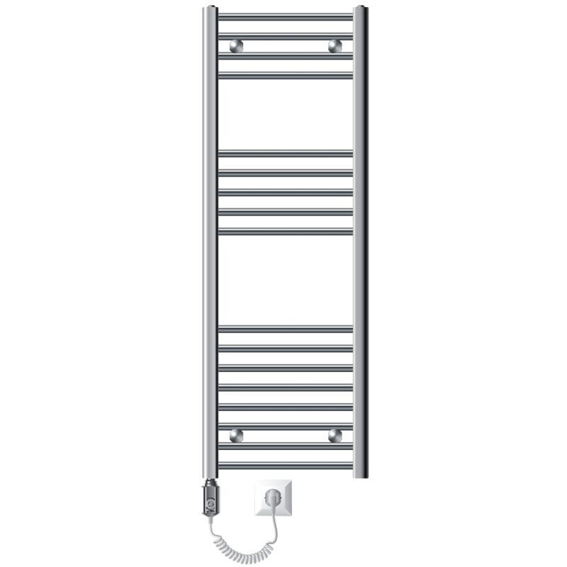 Luxebath - Radiateur Electrique Sahara 400x1200mm, Chrome, Sèche-serviettes en Panneau, Raccordement Latéral Courbé, Barre Chauffante Thermostat