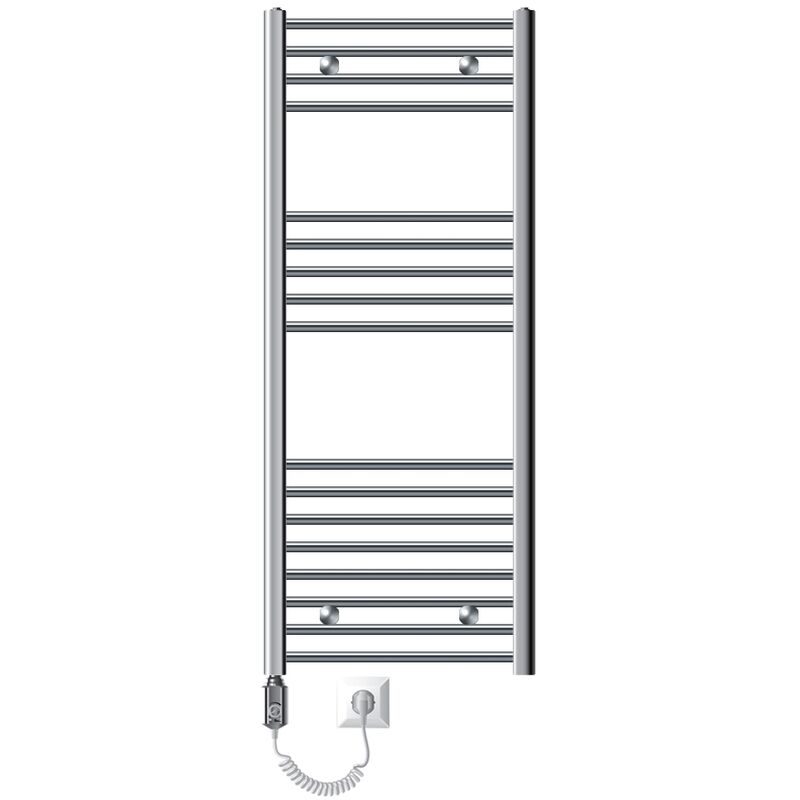 Radiateur Electrique Sahara 500x1200mm, Chrome, Sèche-serviettes en Panneau, Raccordement Latéral Courbé, Barre Chauffante Thermostat 1200W,