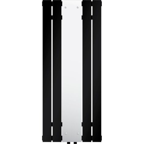 LuxeBath Radiateur Vertical en Acier, avec Miroir en Verre Véritable, 1200x450 mm, Noir Mat, Design Plat, Raccordement Central, Chauffage Central ou Fonctionnement Électrique, Kit de Montage Inclus