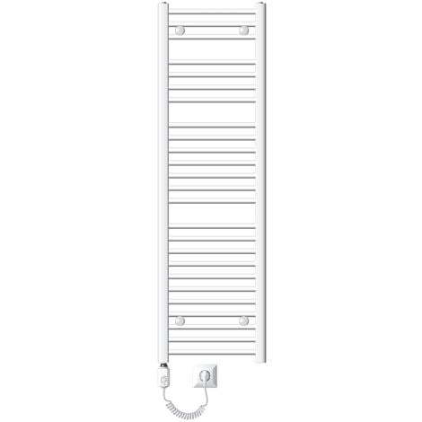 LuxeBath Scaldasalviette elettrico Sahara 400x1500 mm Bianco Connessione laterale curva e asta di riscaldamento 900W con termostato e display digitale, scaldasalviette con riscaldamento a cartuccia, s