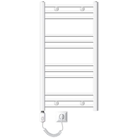 LuxeBath Scaldasalviette elettrico Sahara 500x800 mm Bianco Connessione laterale dritta e asta di riscaldamento 600W con termostato e display digitale, scaldasalviette con riscaldamento a cartuccia, s