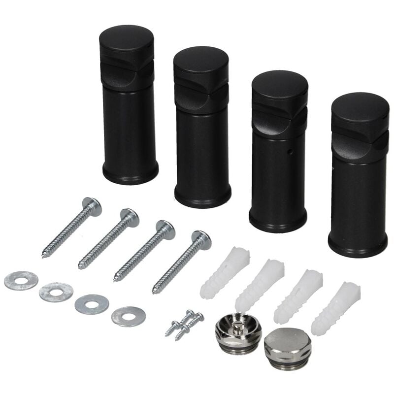 Support pour Radiateur de Salle de Bain - Noir - pour Modèles Droits et Courbes - Matériel de Montage: Supports Muraux, Vis et Chevilles, Vis de