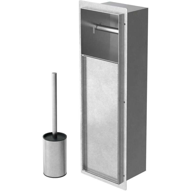 Luxebath Unterputz-schrankmodul Aus Edelstahl Für Die Klobürstengarnitur, Silber, 60x20x14 Cm, Badezimmerschrank Mit Toilettenpapierhalter,