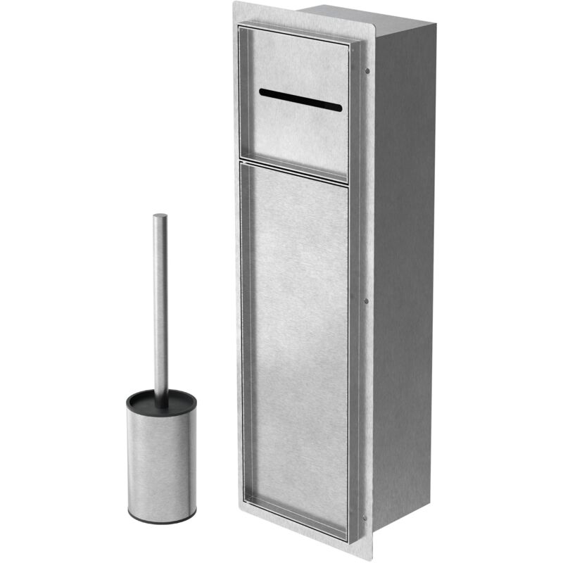 Luxebath Unterputz-schrankmodul Aus Edelstahl Für Die Klobürstengarnitur, Silber, 60x20x14 Cm, Badezimmerschrank Mit Toilettenpapierhalter,