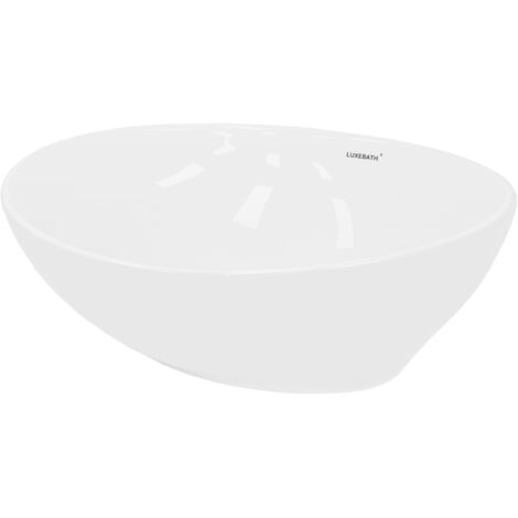 Luxebath – Vasque à poser lavabo ovale 410 x 330 x 142 mm – Céramique blanche – Évier lave-mains salle de bain – Connexion standard