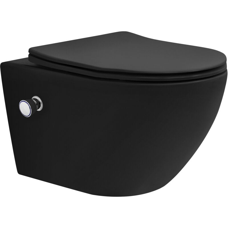 Luxebath Wand Wc Spülrandlos Mit Bidet-funktion, Schwarz Matt, Tiefspüler Keramik Hänge Wc, Lang 53, 5cm, Dusch Wc Softclose-klodeckel Tornadospülung,