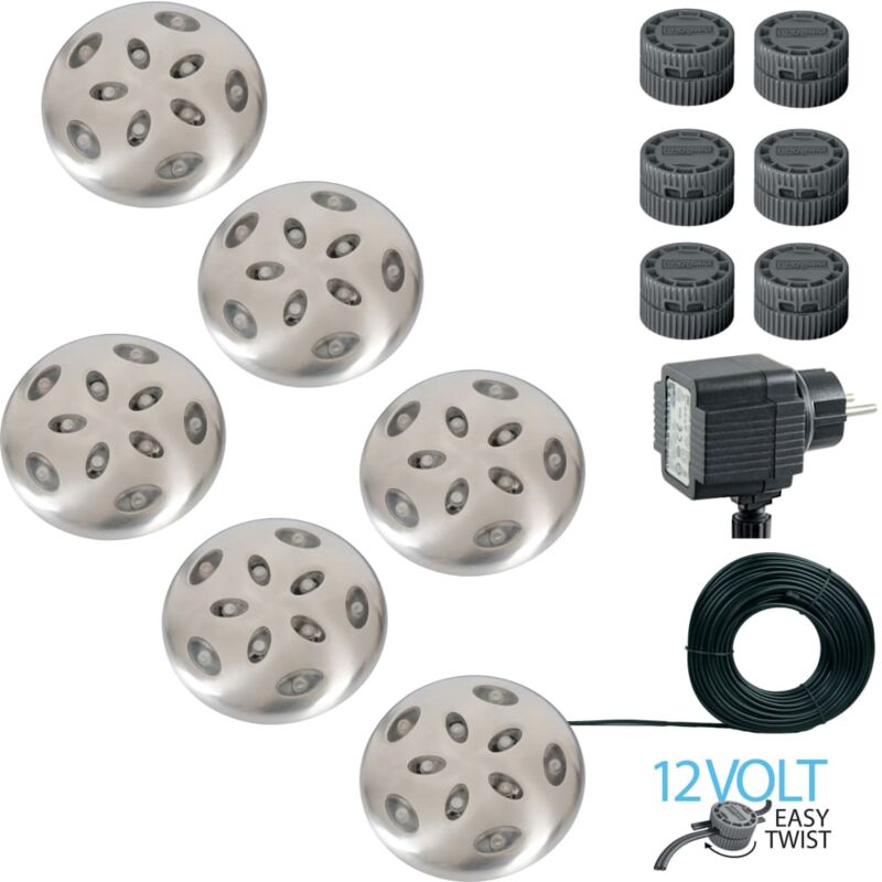 

Focos empotrables de jardín Thalos 6 uds 12 V plateado 87665 - Plateado - Luxform