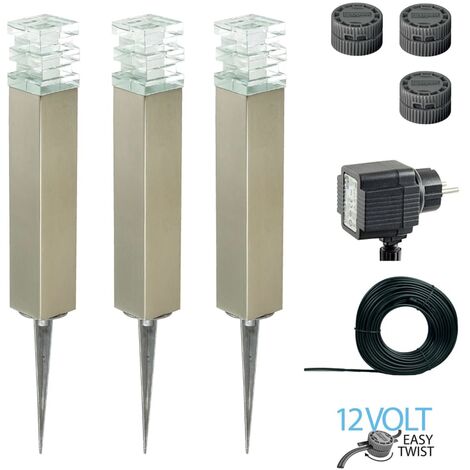 Garden Lights 12 Volt Catalpa Edelstahl 3er Komplettset mit LED-Beleuchtung