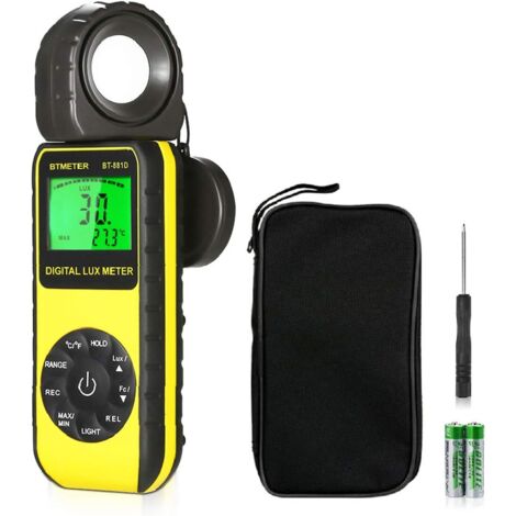 Luxmètre numérique BT-881D, mesure la luminosité de 0,01 à 400 000 lux (0,01 à 40 000 FC), luxmètre pied-bougie avec capteur rotatif à 270° pour plantes, testeur de lumière LED