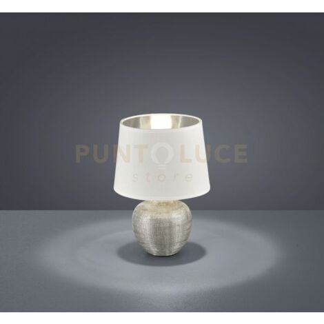 LUXOR LAMPADA TAVOLO BASE CERAMICA ARGENTO E PARALUME BIANCO INTERNO ARGENTO H. 26CM D. 18CMbATTACCO E14