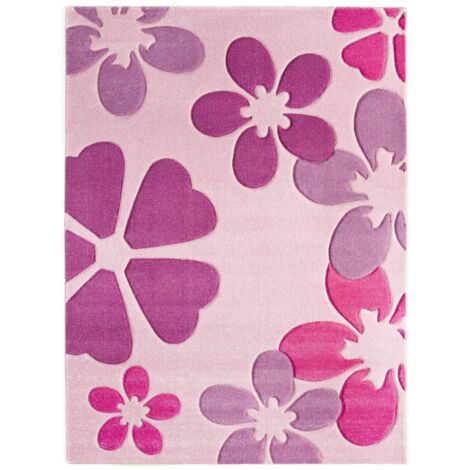 -LUXOR- living Tappeto per bambini disegno di fiori rosa - tappeto per la camera dei bambini delle bambine da usare come tappeto da gioco 120 x 170 cm