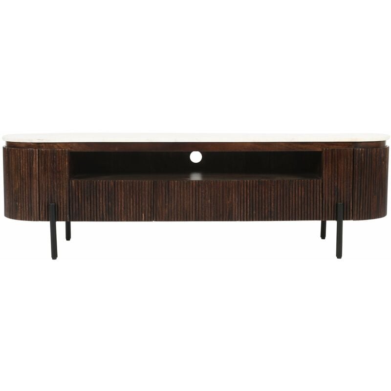 Luxor Mango Wood Large Tv Stand With Marble Top & Metal Legs