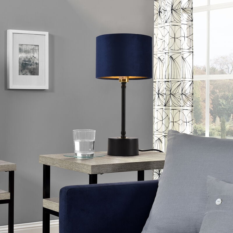 Image of Lux.pro - Lampada da tavolo adatta ad ogni spazio con paralume in flanella vari colori dimensioni : Nero Blu