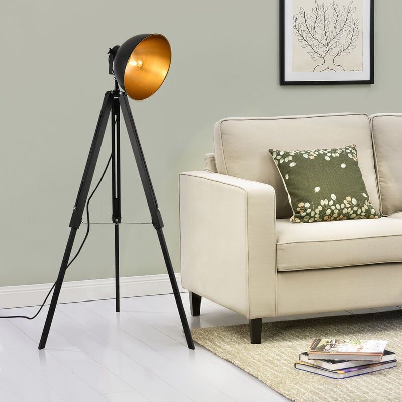 

Lámpara de pie Passau diseño industrial 135 x 60 x Ø30 cm lámpara de estudio tripode negro / oro