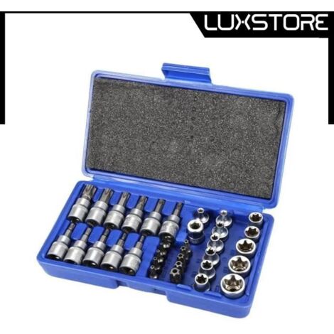 LUXS OUTIL DE SERRAGE DE TORX NOIX 34PCS OUTIL DE JEU DE DOUILLES TORX PROFILÉ EN T SET BIT