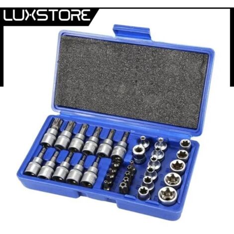 LUXS Outil de serrage de Torx noix 34PCS Outil de jeu de douilles torx profilé en T Set Bit