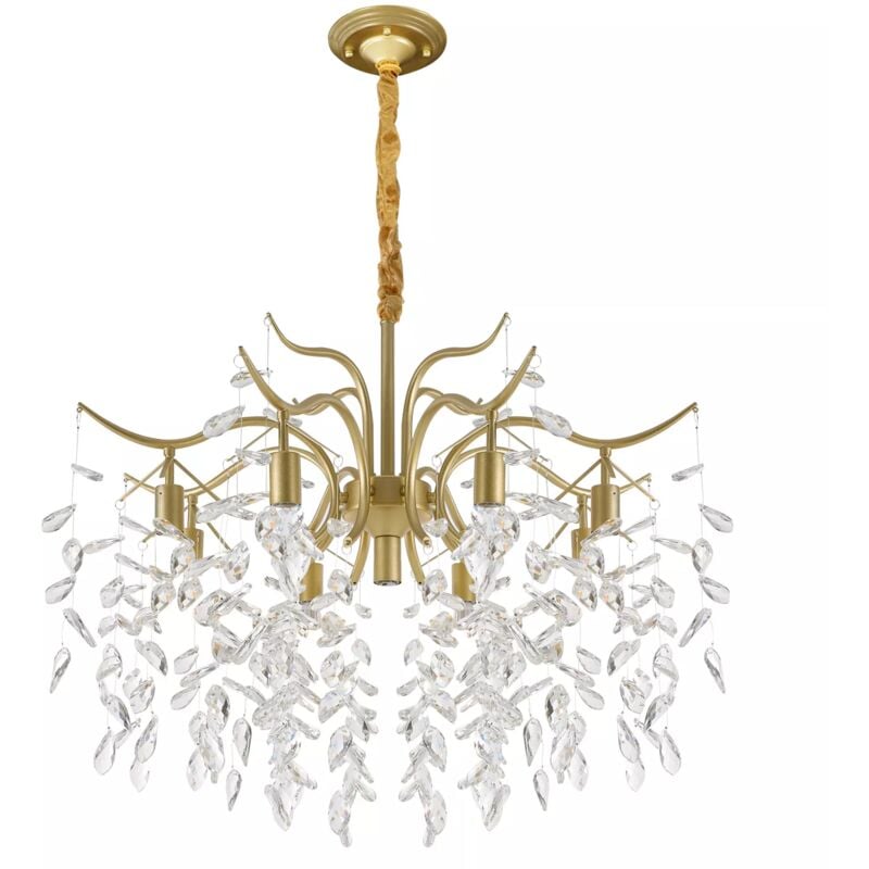 Luxueux Lustre à 8 branches en cristal Lustre Cristal Transparent Plafonnier Lampe à Suspension Verre Cristal Métal Classique pour Chambre à Coucher,