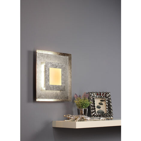 Luxuriöse LED Innenleuchte WINDOW für Wand & Decke Blattsilber Design eckig 32cm