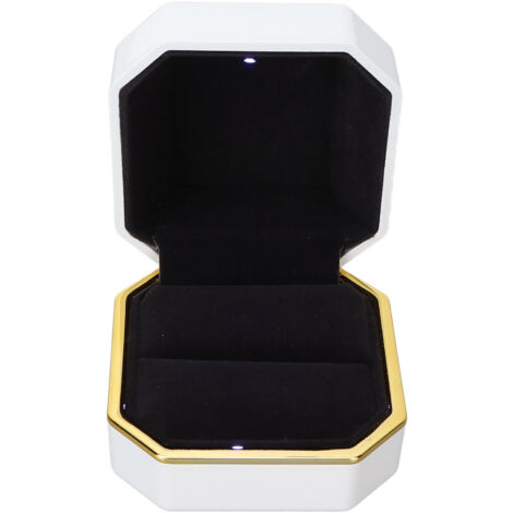 Luxuriöse, quadratische Samt-Ringbox mit LED-Beleuchtung für Verlobung und Hochzeit – Weiß
